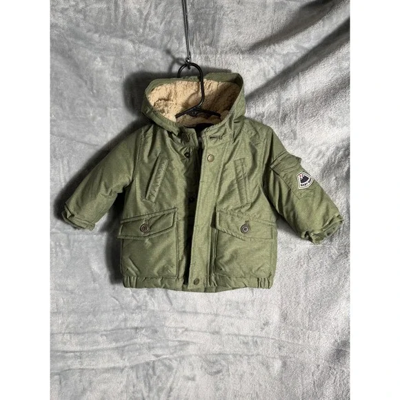 Baby Gap Green‎ Hooded Parka Jacket Sherpa Lined hood 6-12 Months