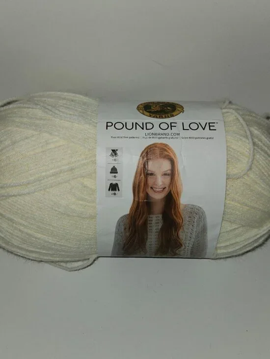 NOS Lion Brand Yarn Pound of Love Antique White 16 oz 1020 Yards 100% Acrylic