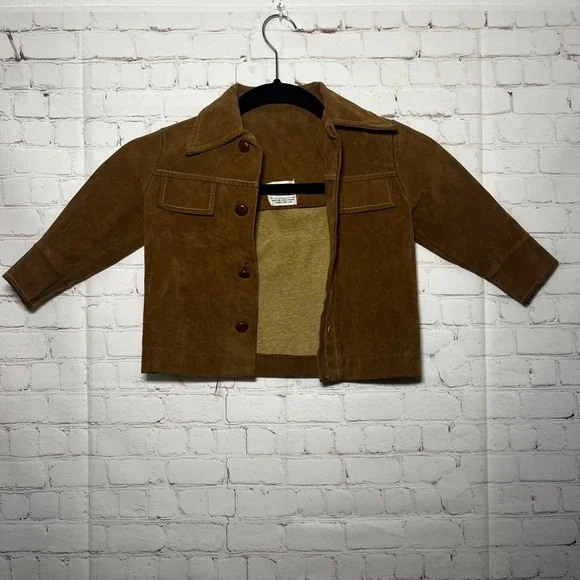 Vintage 1970s Toddler Suede Jacket Sears Western Cowboy Brown Retro Kids Size 2T