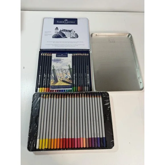 Lot of 2 Winsor & Newton & Faber-Castell Goldfaber 24 Colored Pencils Set Tins⁠