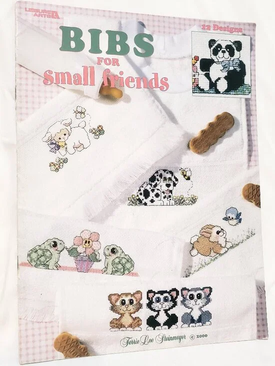 Bibs for Small Friends Cross Stitch Leaflet 3207 Leisure Arts 2000 Panda Bear