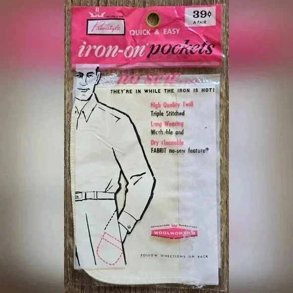 Vintage 1960s Primstyle Twill Iron-On Pockets - Woolworth's NOS