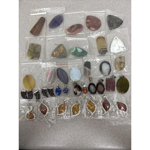 Gemstone Pendant Mixed Lot for Jewelry Making, Crystal & Stone- Set of 26