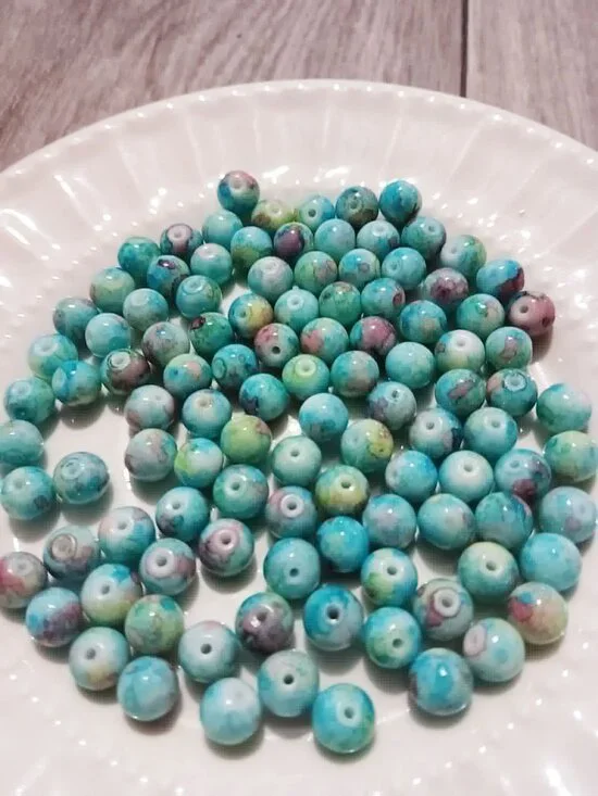 Bulk Lot of 8mm Turquoise Marble Style Glass Beads