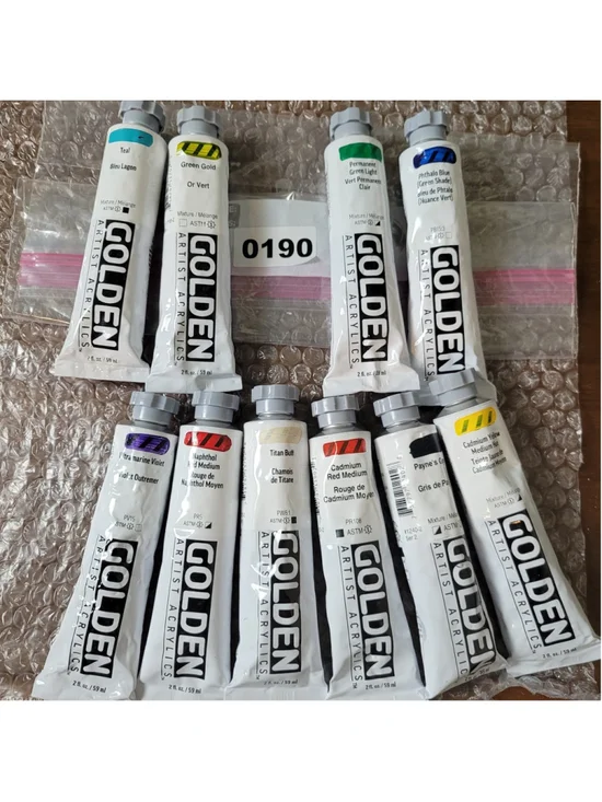 #190 Golden Heavy Body Acrylic 2oz Paint Lot Of 10 Colors New/Sealed.