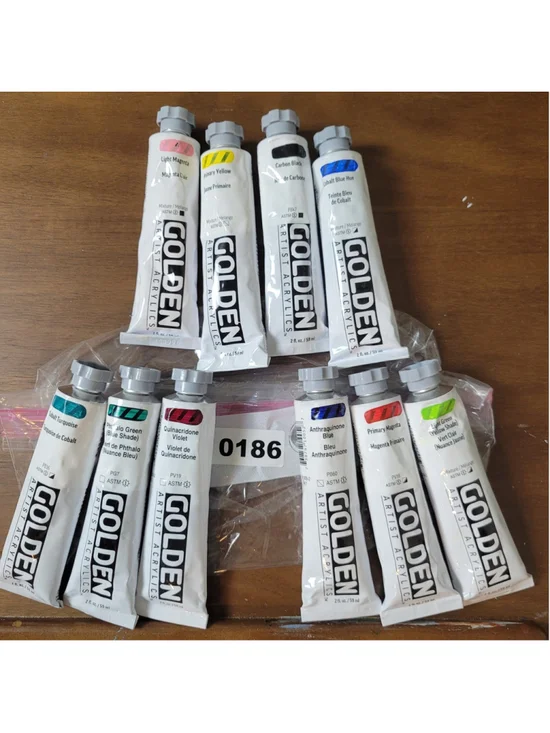 #186 Golden Heavy Body Acrylic 2oz Paint Lot Of 10 Colors New/Sealed.