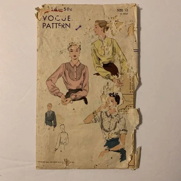 Vogue Vintage 1950's Pattern #6984‎ Women's Blouse Size 12-20