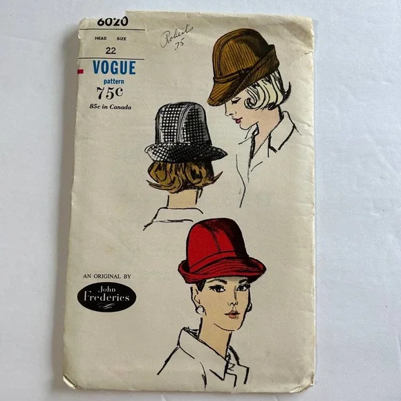 Vogue Vintage 1960's‎ Pattern #6020 John Frederics Chapeaux Hats Size 22 RARE