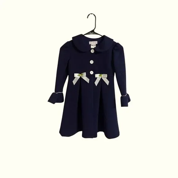 Bonnie Jean Navy Blue Poplin Coat Swing Dress Coat Sz 6
