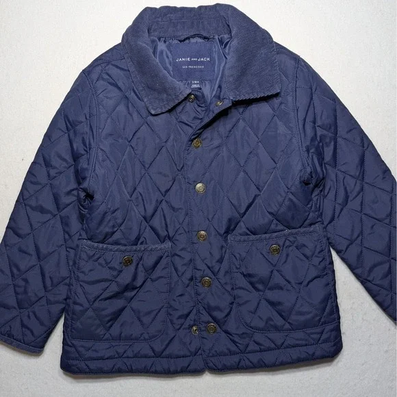Janie and Jack Navy Quilted Barn Jacket‎ | Corduroy Collar | Size 3-4