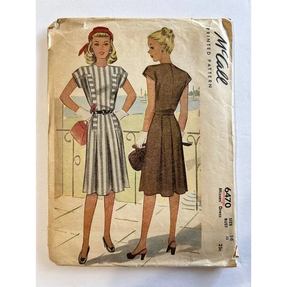 McCalls Vintage 1940's Pattern #6470‎ Misses Dress Size 14 Bust 32