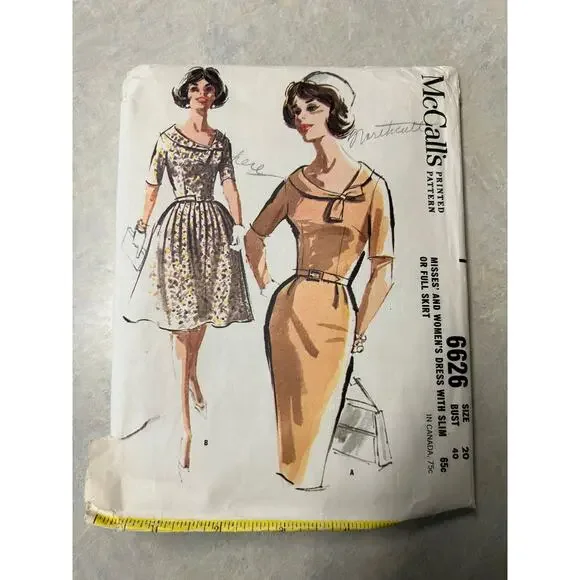 Vintage‎ 1960's McCalls Pattern #6626 Misses Women's Dresses Size 20