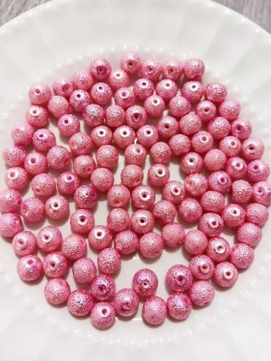 Bulk Lot of 8mm Pink Rustic Glass Pearl Beads