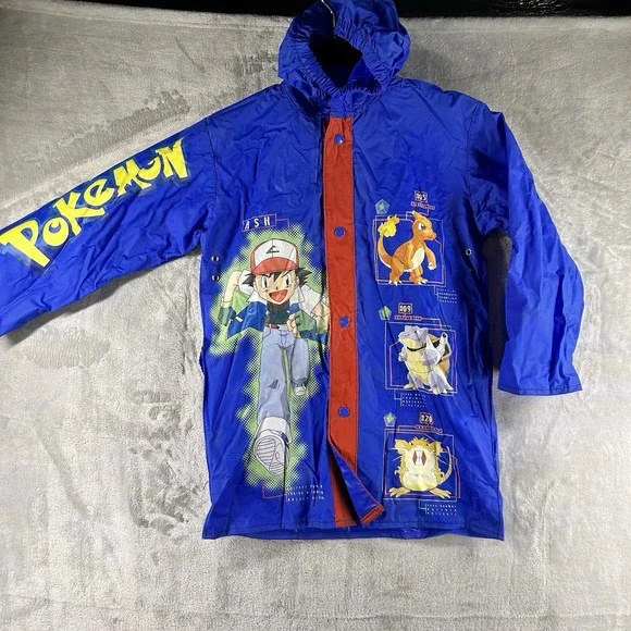 Vintage Pokemon Kids Raincoat‎ Sz 5 Rain Blue Jacket 1990's Retro Gamer READ