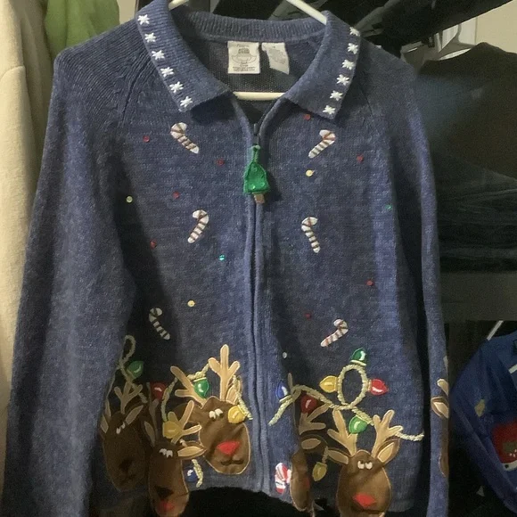 Tiara Navy Knit girls full zip Christmas Sweater,‎ size 16