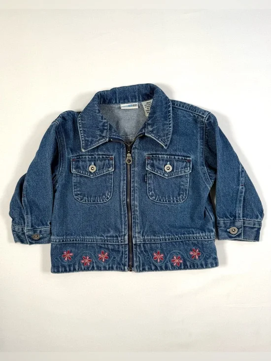 VINTAGE CANYON RIVER BLUES Denim Jacket 18M Y2K Embroidered Floral Zip‎ Up Retro