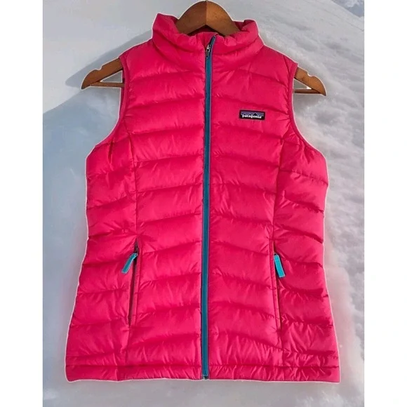Patagonia‎ Goose Down Vest Girl's Large Pink Full Zip Sleeveless Puffer