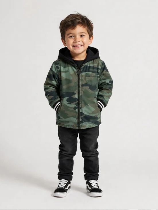 Wonder Nation Kids Green Camo Zip Jacket with Black Hood