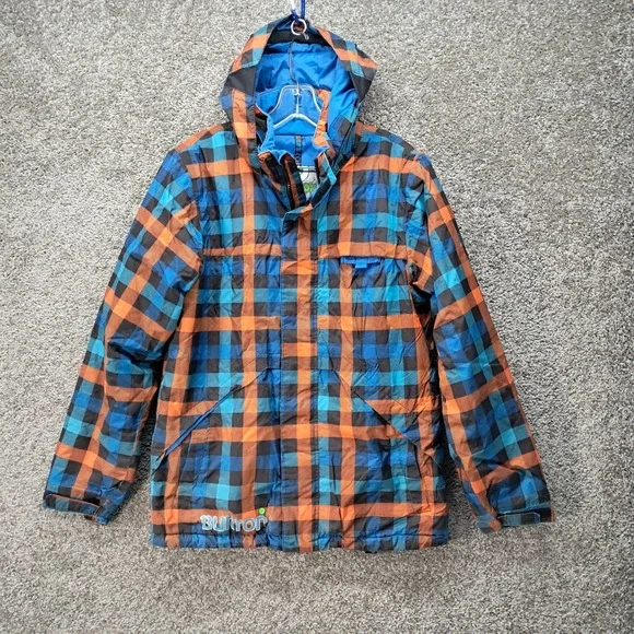 Burton‎ Dryride Kids Snowboard Jacket XL Blue Plaid Insulated Hooded Outerwear
