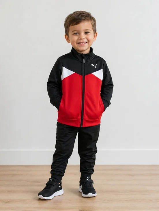 Kids Puma Colorblock Track Jacket - Red, Black & White