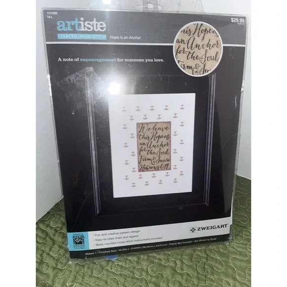 Artiste/Zweigart‎ Counted Cross Stitch~HOPE IS AN ANCHOR~Hebrews 6:19 Metallic