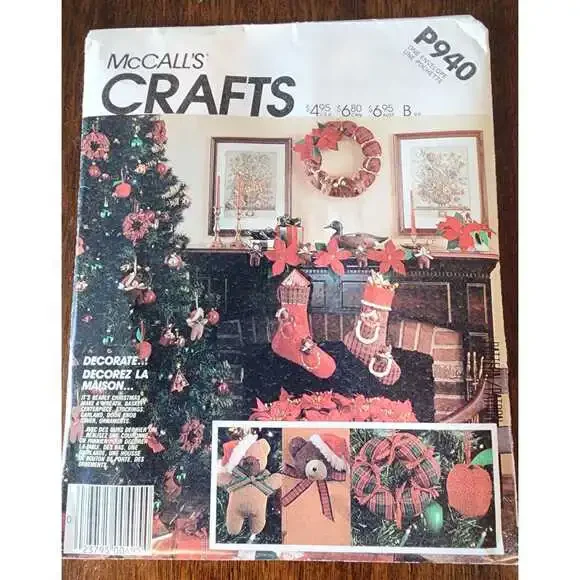 McCall's Crafts Decorate... P940 Christmas Stockings Wreath Basket Garland Uncut