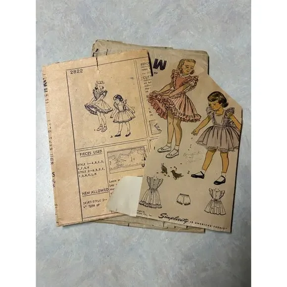 Vintage 1940's Simplicity #2822‎ Girls Pinafore Dress Size 2