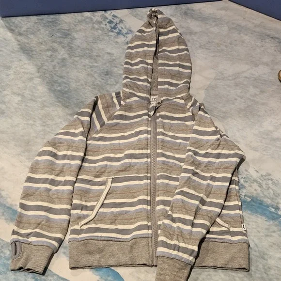 Play By Little Sleepies Gray Blue Striped Hooded Zip Bamboo Jacket Size 5