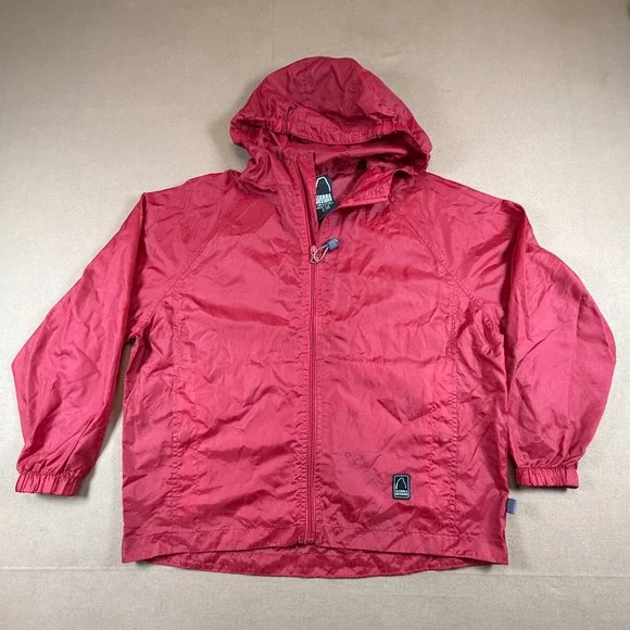 VTG Sierra Designs‎ Kids Red Hooded Lightweight Rain Windbreaker Jacket XL