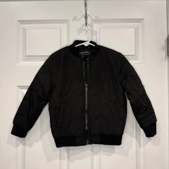 Primark Cares‎ Kids Black Quilted Bomber Jacket Full Zip Size 4-5Y