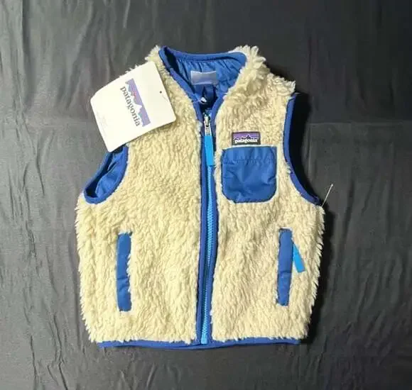 Patagonia Baby Retro-X Fleece Vest, Natural with Channel Blue, Size 2T