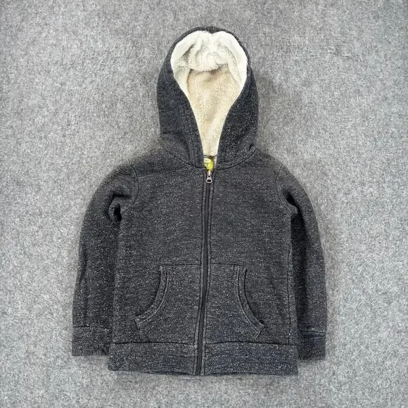 Nui Organics Youth Size 8Y Gray 100% Organic Cotton Full Zip Sherpa Hood Jacket