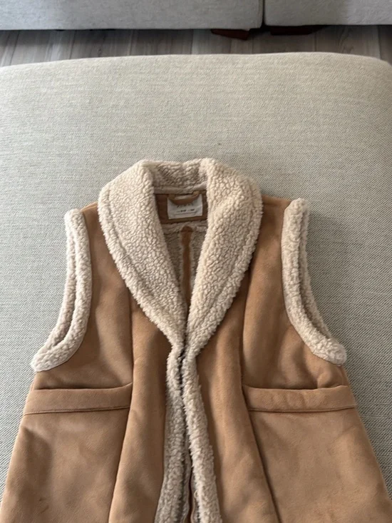 Kids Tan Shearling-Lined Vest - Cozy Faux-Suede Vest