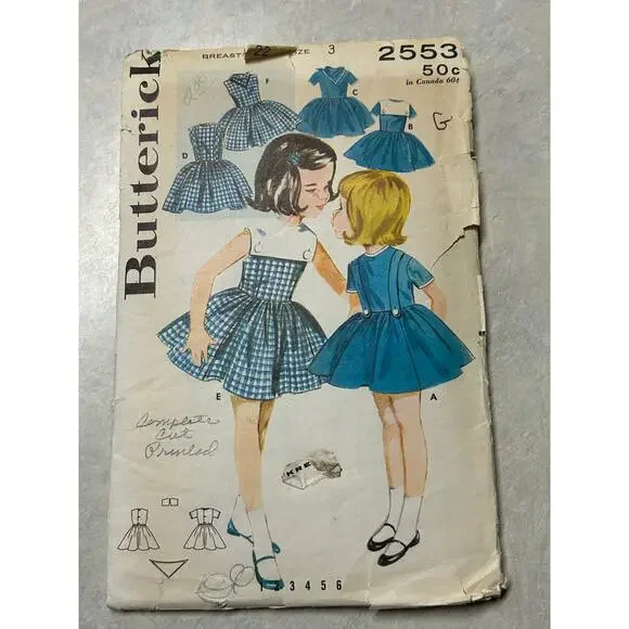 Vintage 1950's Butterick Pattern #2553 Girls Variety‎ Dress Size 3