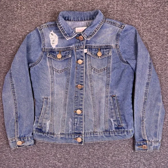 Tommy Bahama Denim Jacket Girls 8‎ Blue Distressed Ripped Jean Coat Medium Wash