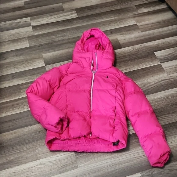 Polo Ralph Lauren  Hooded Puffer Down Jacket Coat -Hot Pink  Size 12/14 Ski/Snow