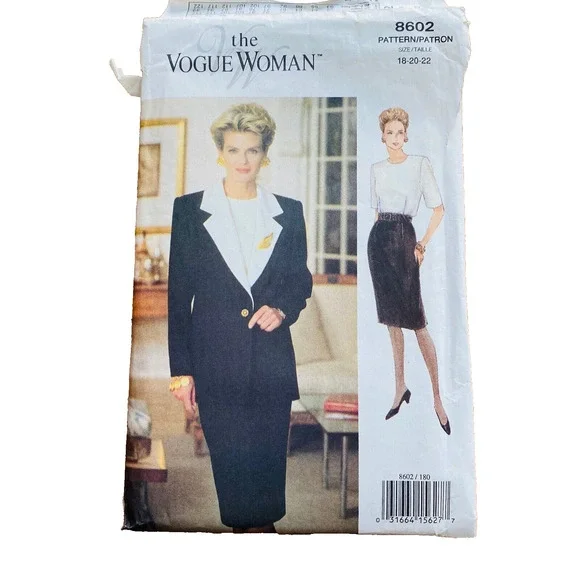 Vogue Woman Sewing Pattern Sz 18-22 Jacket Dress Suit Uncut #8602 Vintage 1993