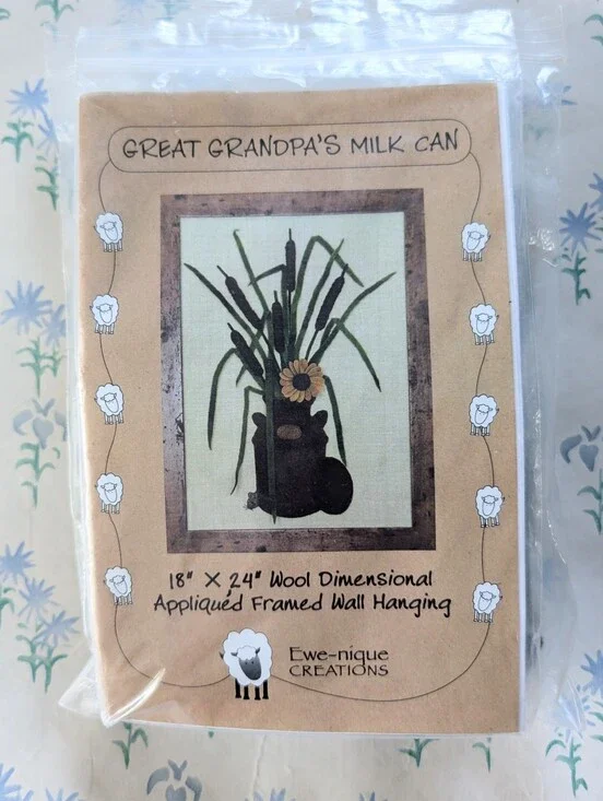 Ewe-nique Creations Great Grandpa's Milk Can Wool Applique Wall Hanging Kit NEW