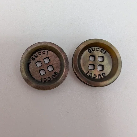 Gucci Buttons Brown Mother of Pearl 14mm Logo Replacement 2pc 4-Hole Flat Round