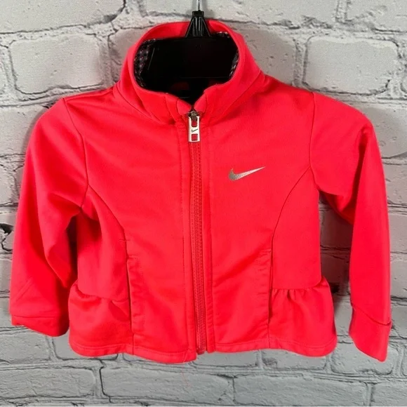 Nike Infant Girls Track Jacket Fleece Full Zip Ruffled Bottom Orange 12 Months