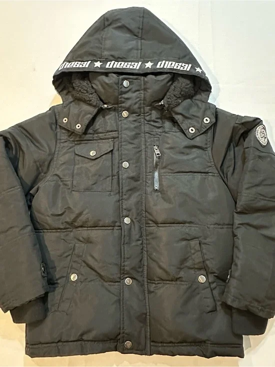 Diesel Boys Black Hooded Puffer Parka 10/12