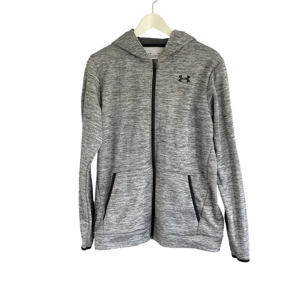 Under Armour Boys Full Zip Hoodie Grey Black Size XL
