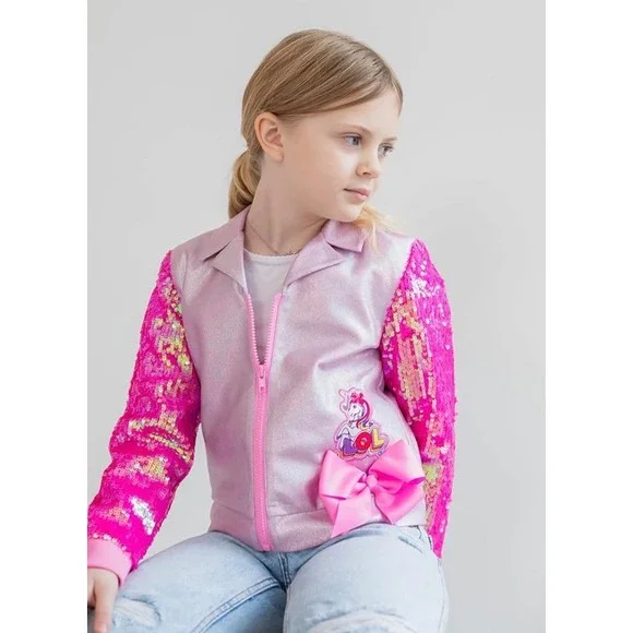 JoJo Siwa LOL Surprise Jacket Kids‎ 4/5 Pink Excellent Sequin Unicorn Bow Zip