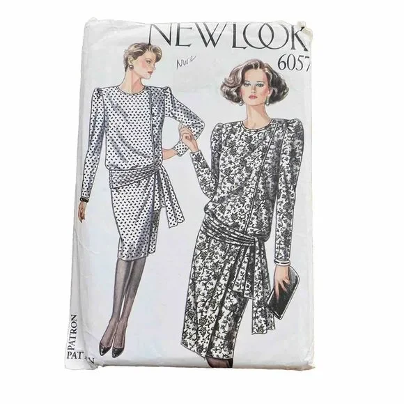 NEW LOOK Sewing Pattern #6057 Drop Waist Dress Classic 1980s Sizes 8-18 UNCUT