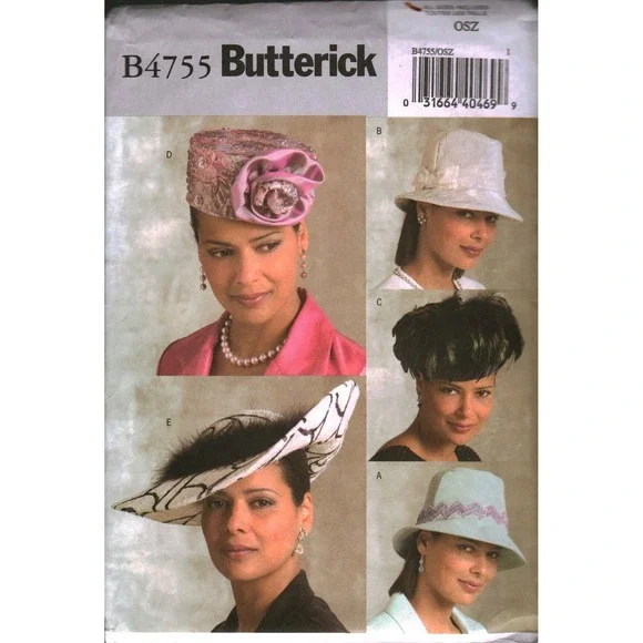Butterick B4755 Women Hats Sewing Pattern Pillbox Bucket Wide Brim OSZ Uncut