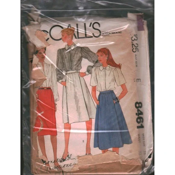 Vintage McCalls 8461 Misses Skirts Sewing Pattern Size 18 Waist 32 Flared Slim