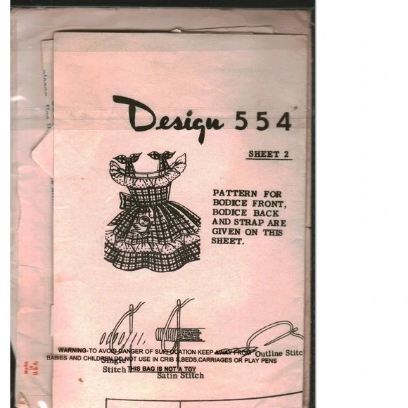 Vintage Design 554 Sheet 2 Baby Toddler Dress Embroidery Sewing Pattern Bird Bow