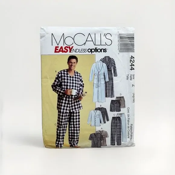McCalls 4244 Sz XL XXL Easy Men's Pajama Top Pants Shorts Robe Lounge Pattern