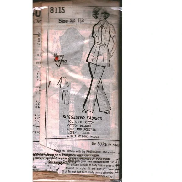 Vintage Mail Order 8115 Sewing Pattern Women Tunic and Trousers Size 22 1/2 70s