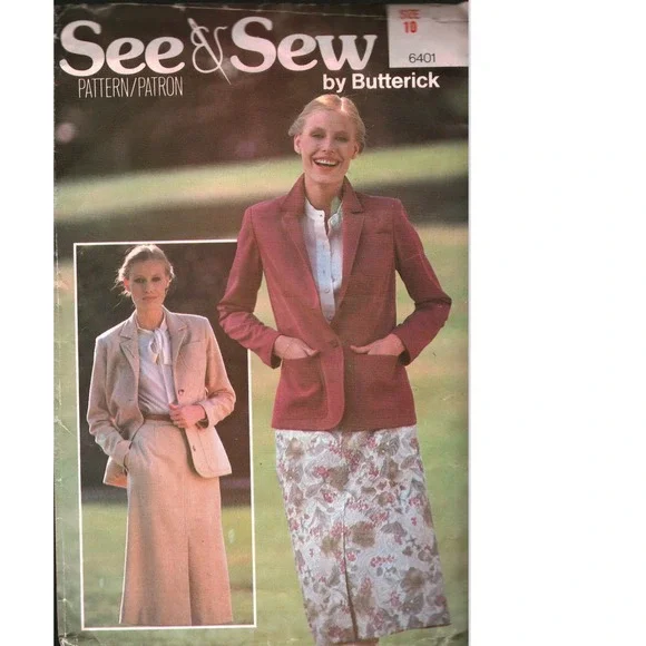 Vintage See & Sew by Butterick 6401 Blazer and Skirt Sewing Pattern Sz 10 Retro